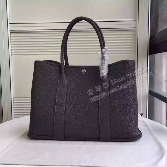 HERMES女包 花園包 Garden party 愛馬仕原版togo皮手提包 鐵灰色  Ama1672